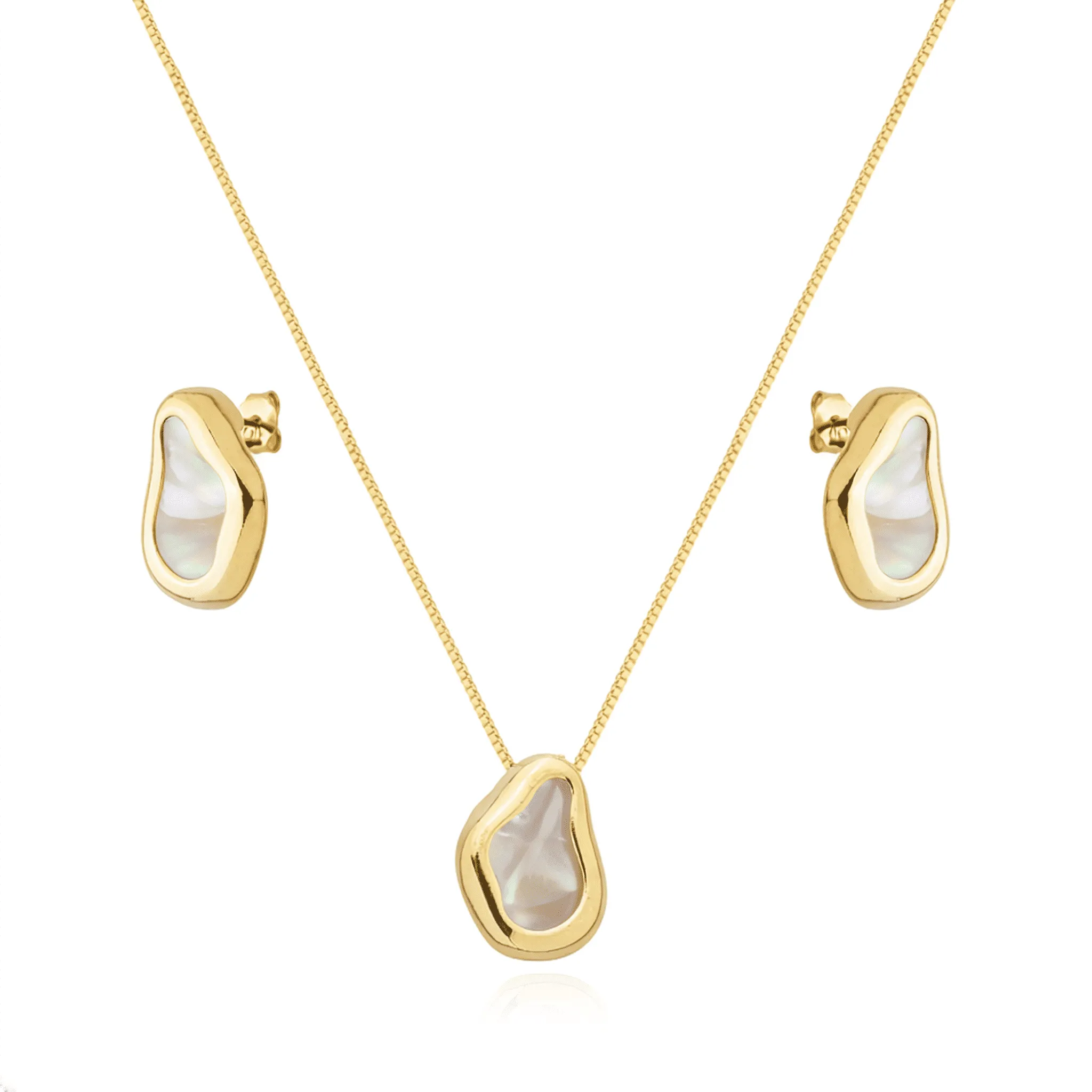 Conjunto Dourado Formato Orgânico Madrepérola