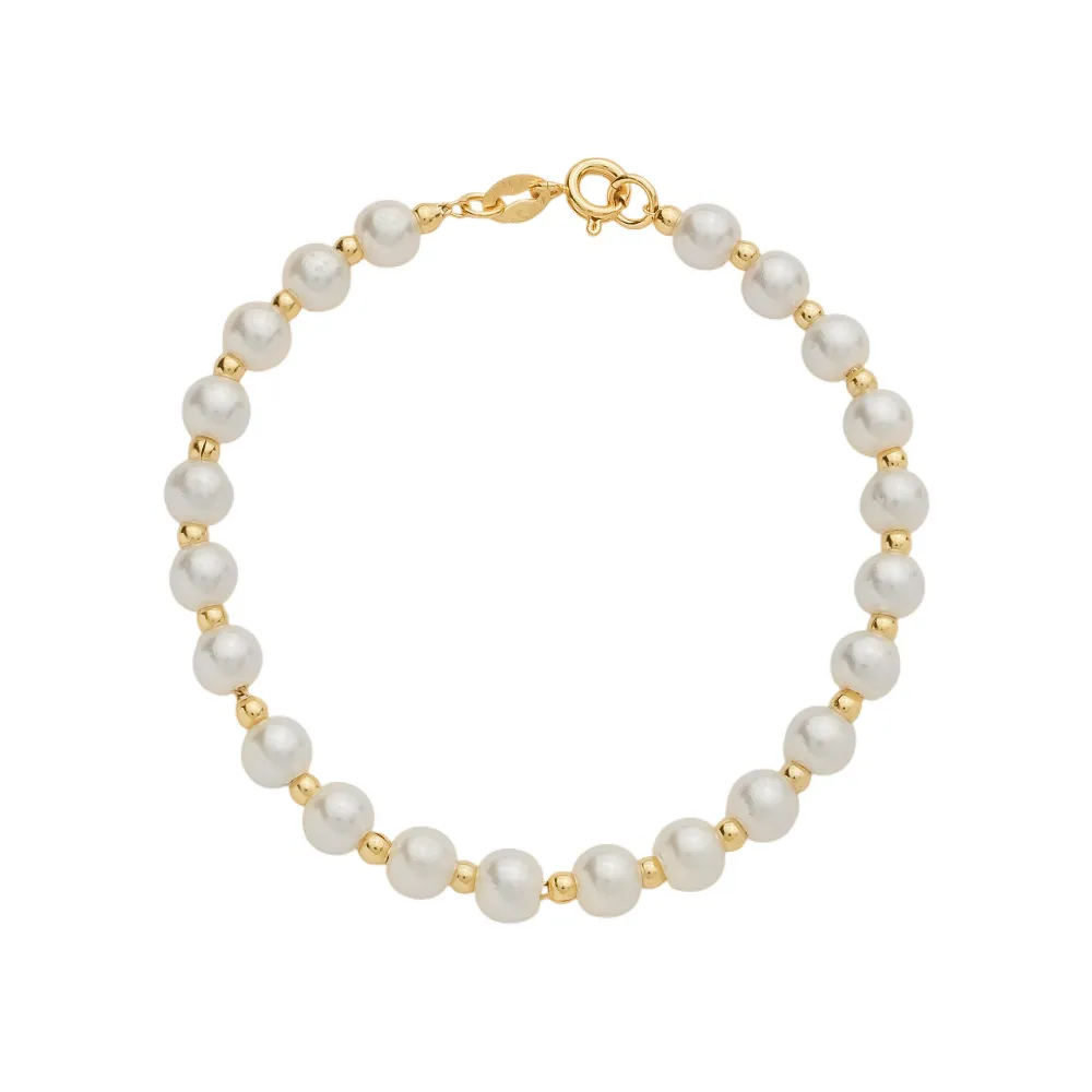 Pulseira Dourada de Pérolas e Bolinhas