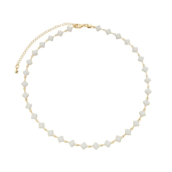 Colar Dourado com Trevos Brancos